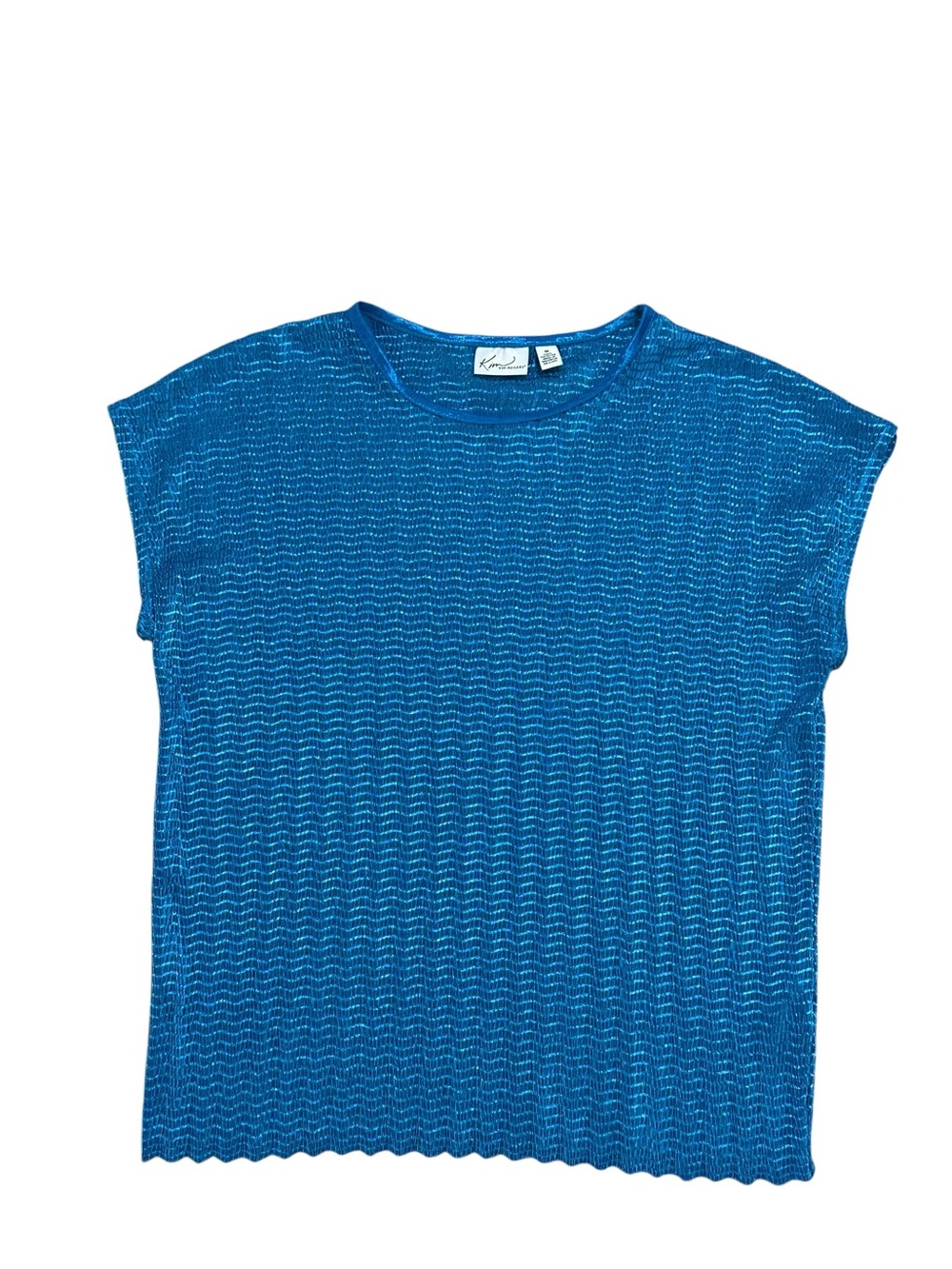 Kim Rogers. Teal Metallic Textured Short Sleeve Top (M)